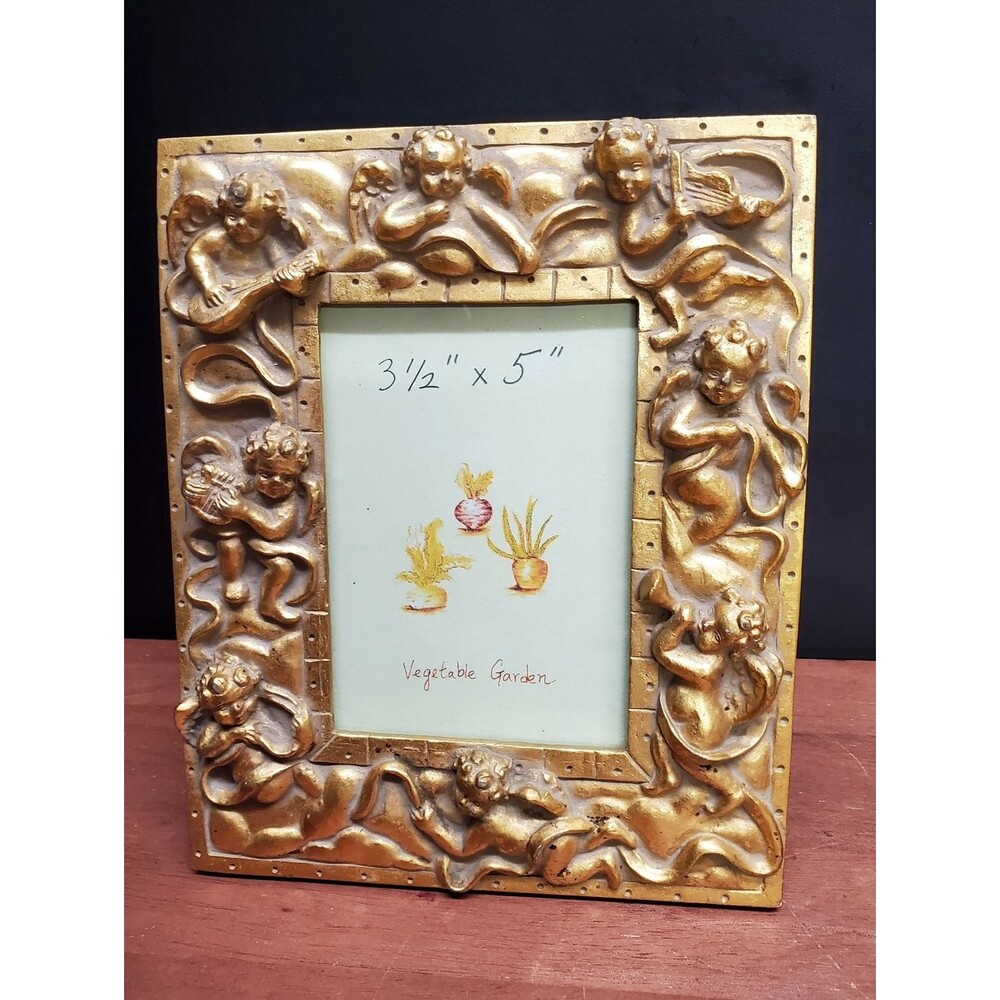 Decorative Ornate Cherubs Gold Picture Photo Frame Holds 3.5" x 5" Photo